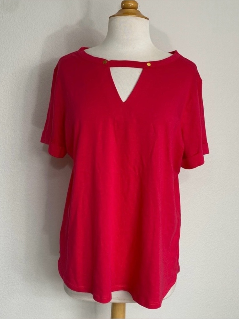 Michael Michael Kors Womens Barbie Pink Magenta Cutout T-Shirt XL Casual Classic